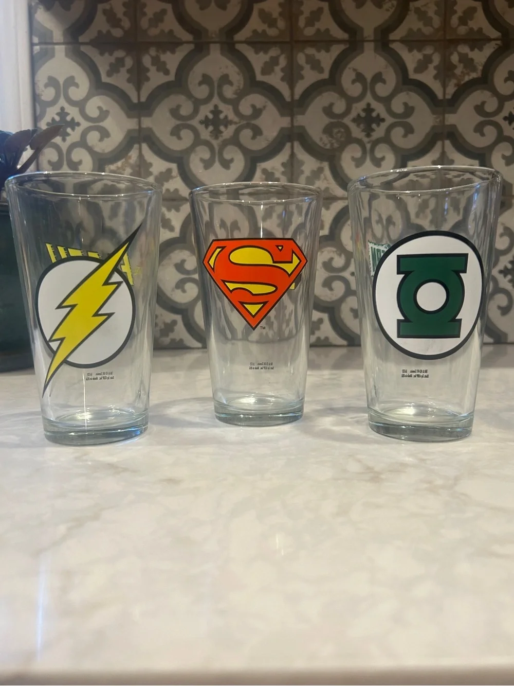 Set of 3 DC Comics Superhero Pint Glasses - Flash, Superman, Green Lantern- EUC